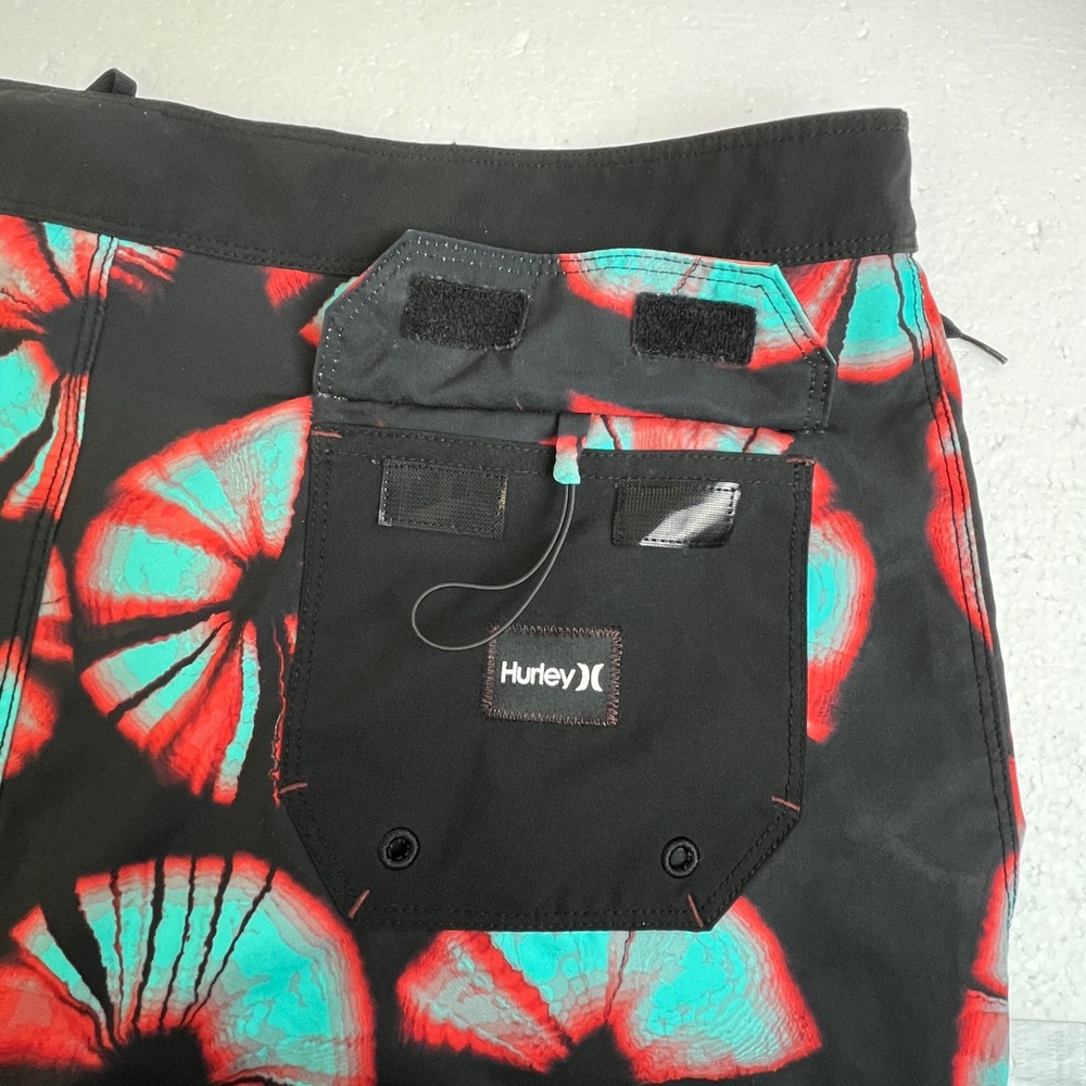 Hurley Mens Board Shorts Size 34 Black Teal Red Surf Swim Trunks - Picture 5 of 9